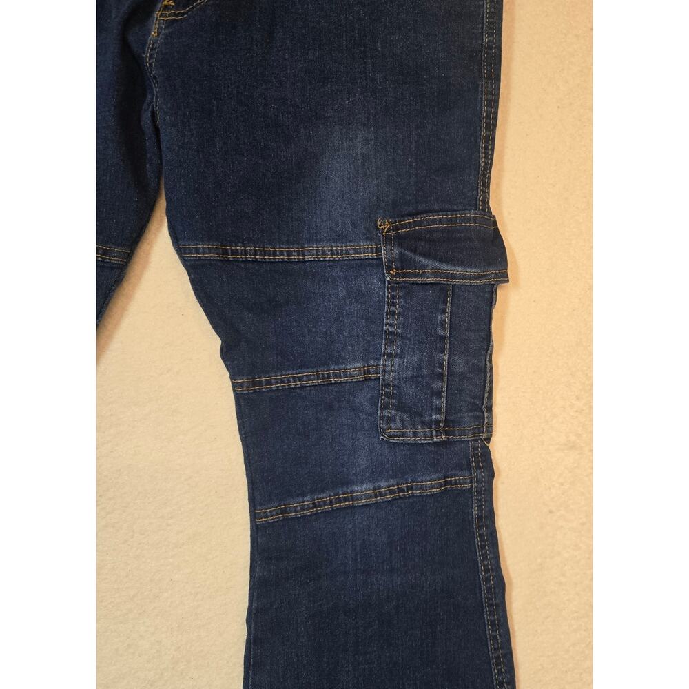 Celebrity Ace Womens Blue Flare Jeans Y2K Belted Cargo Streetwear Utility 15/32 - Picture 8 of 13